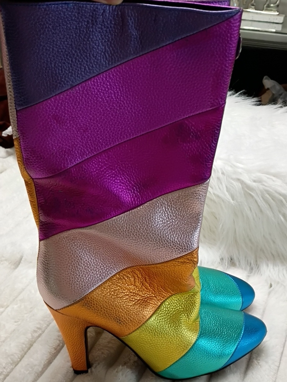 Kurt Geiger Kensington Rainbow Pride Leather Pull On Boots EU 38